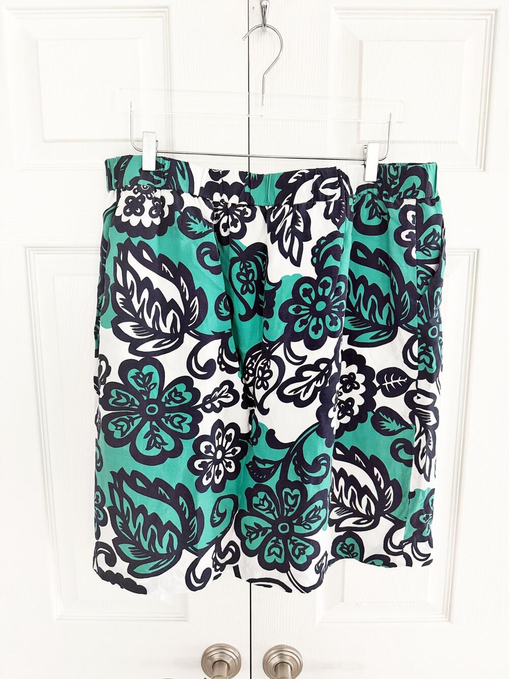 Boden Penelope Floral Print A-Line Skirt Blue Green Preppy Chic Coastal Vacation